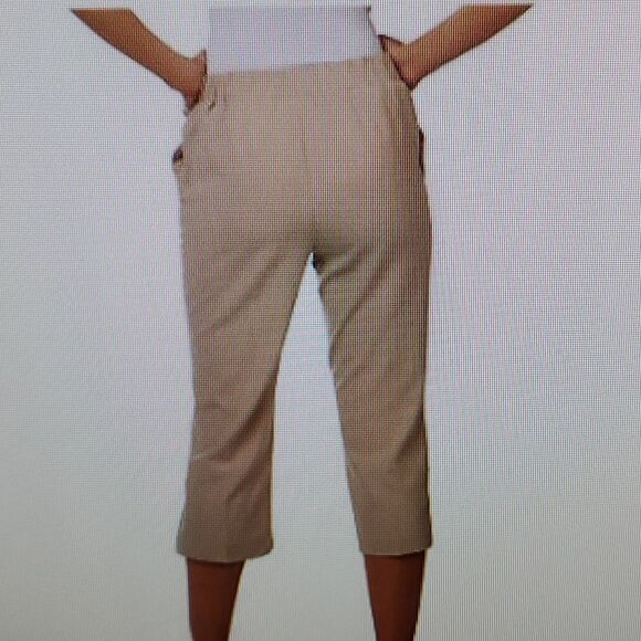 Susan Graver  Chelsea stretch capri pants  withbbuiion tab and slits details M - Picture 2 of 10
